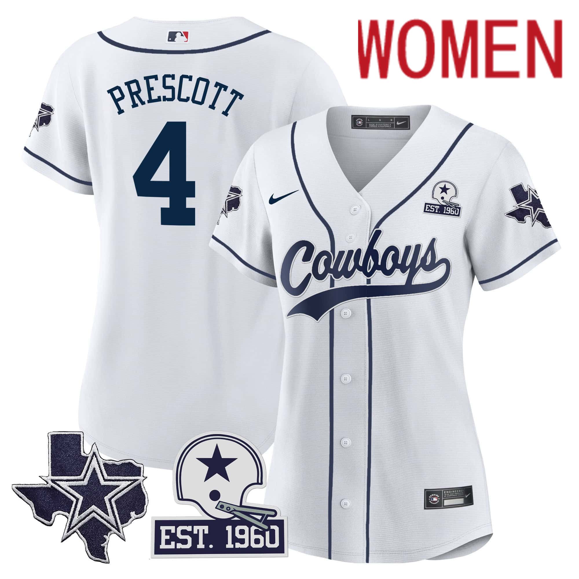 Women Dallas Cowboys #4 Prescott White 2024 Nike Patch Baseball NFL Jersey